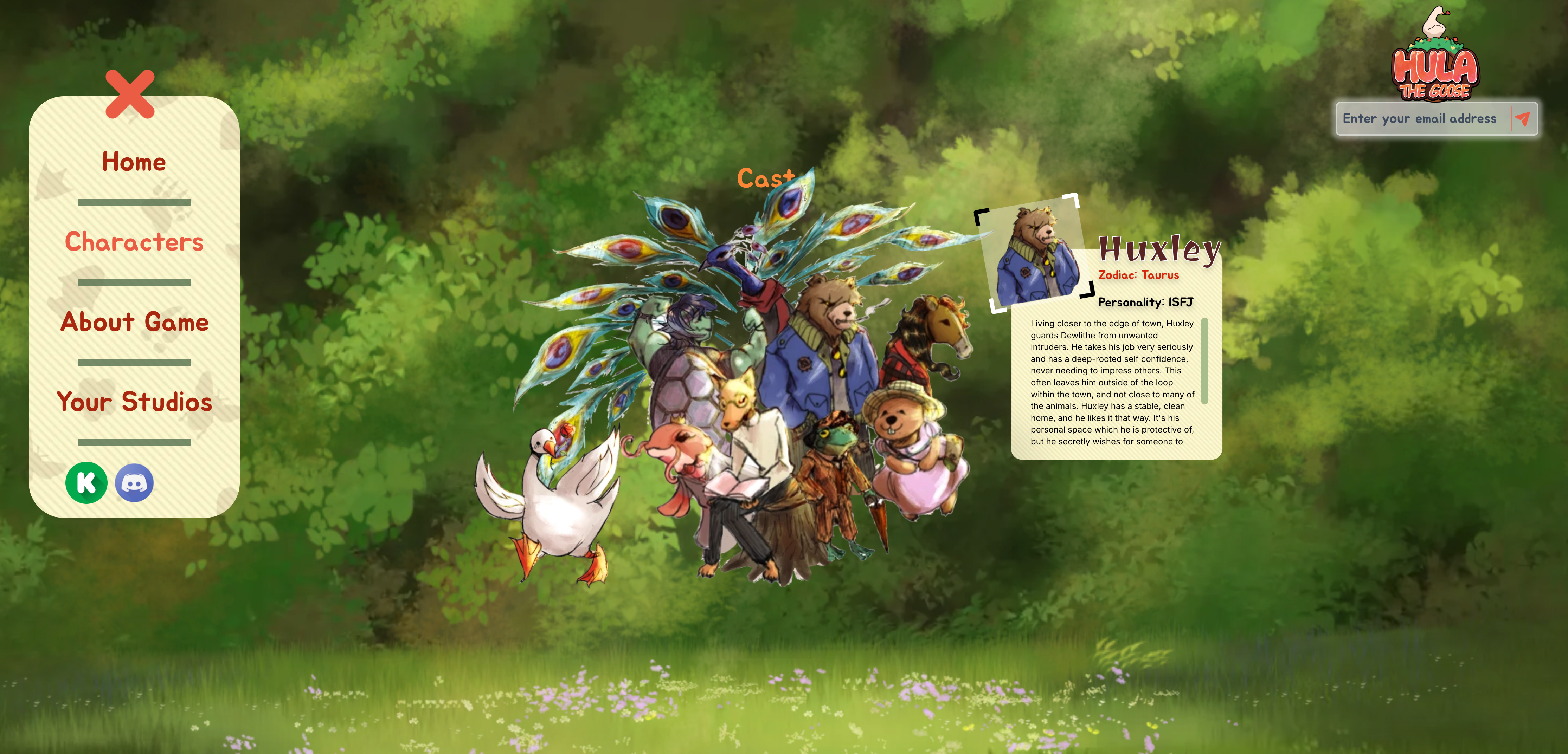 Hula the Goose characters page design