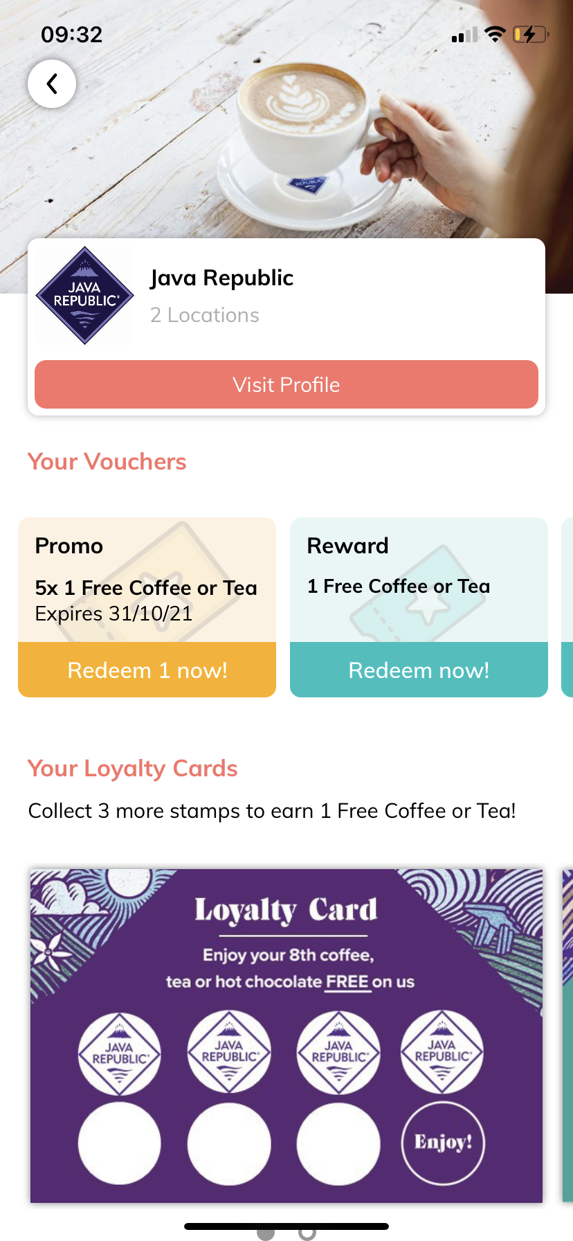 Squid app showing loyalty card details and rewards