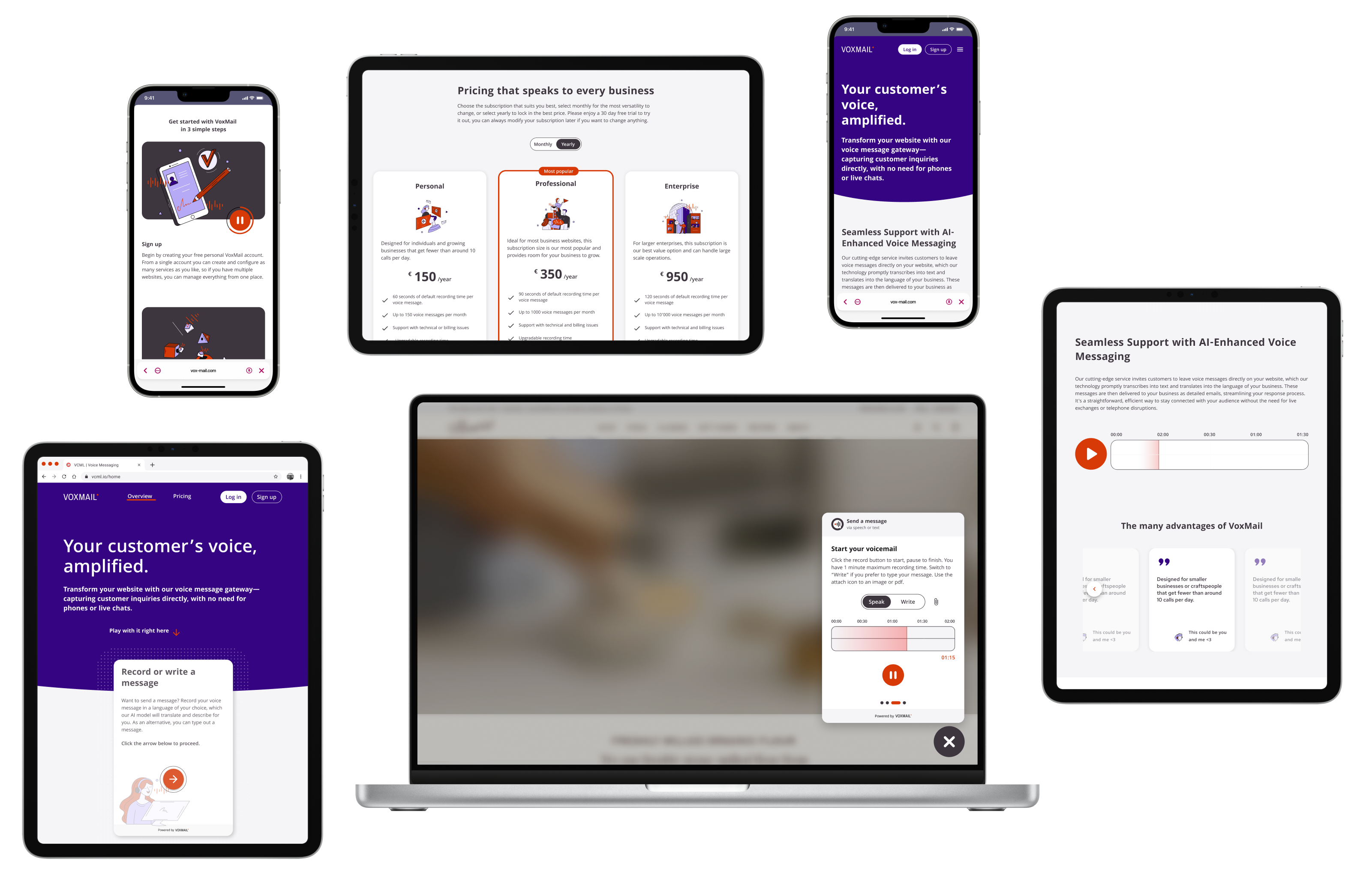 VoxMail website and tool shown on various devices